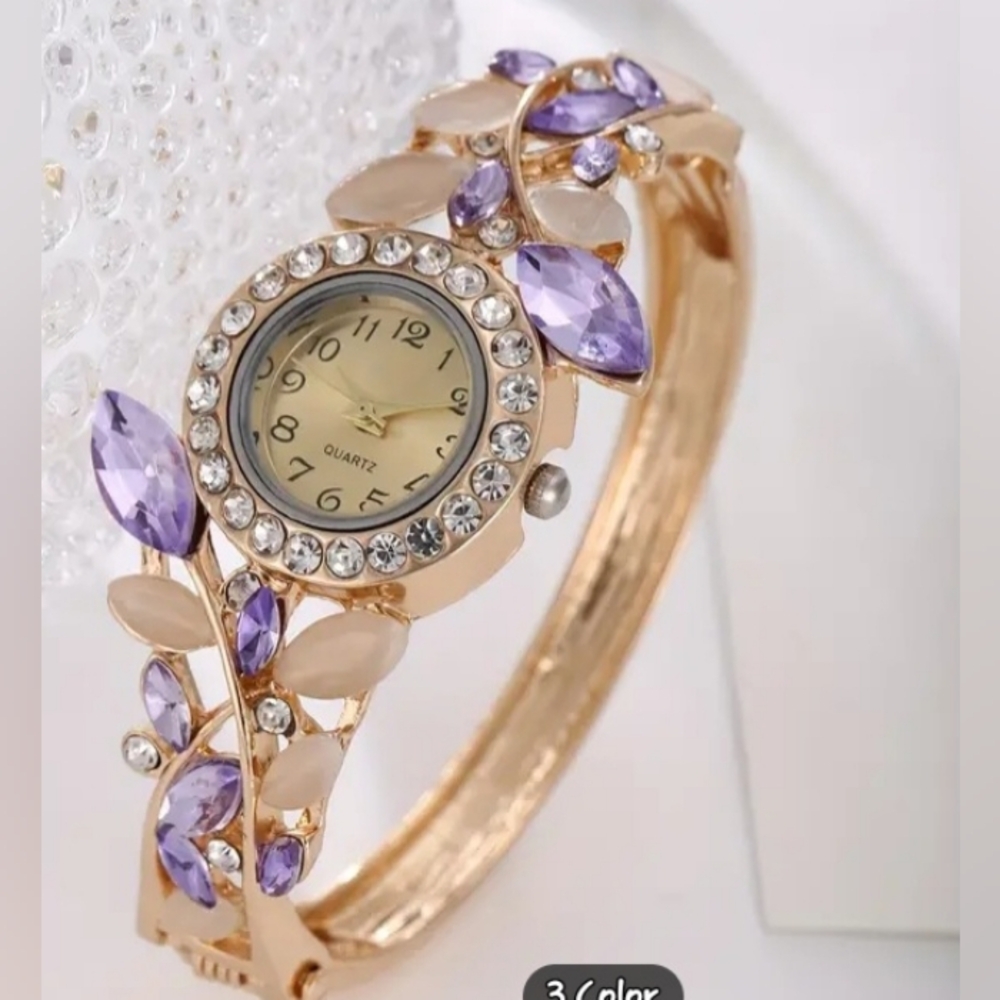 Elegant Gold and Purple Women's Bangle Watch